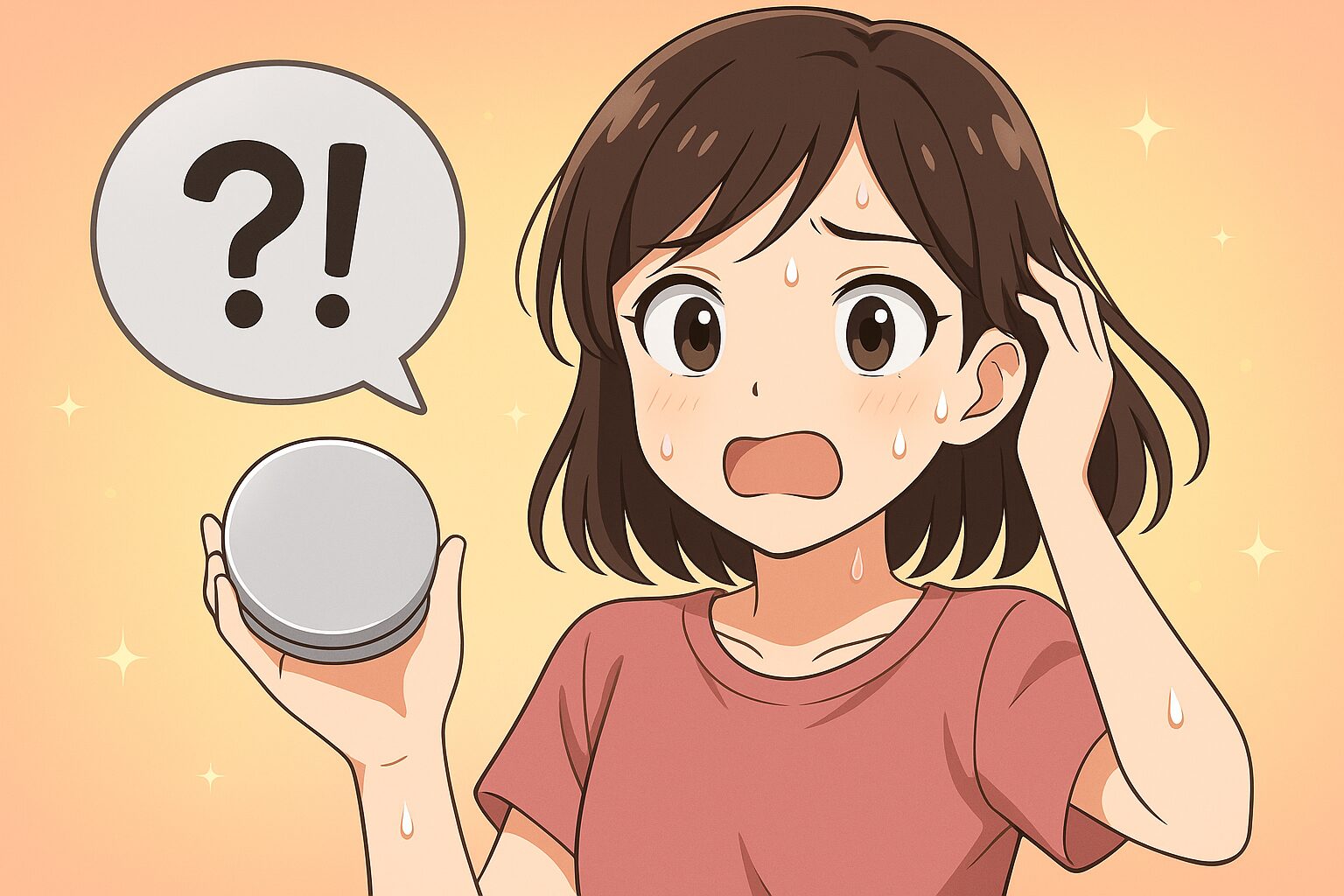 アセッテナイの使用法が分からずに悩んでいる女性。