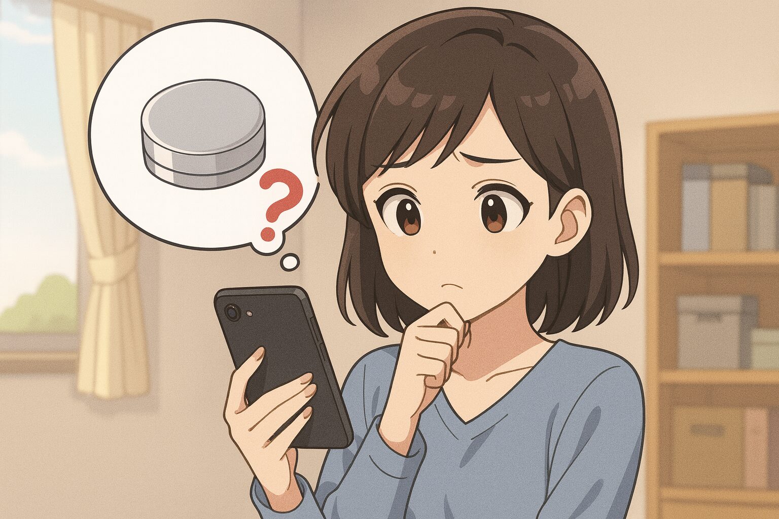 アセッテナイをメルカリで探すも納得が行っていない女性。