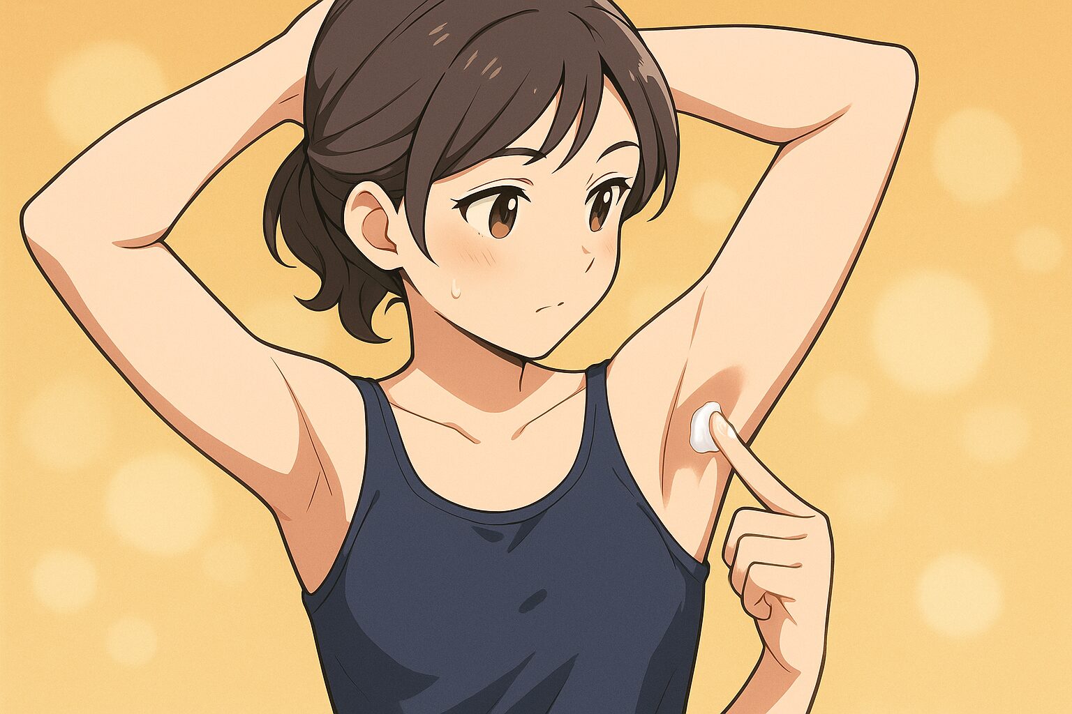 アセッテナイを脇に塗ってもらっている女性