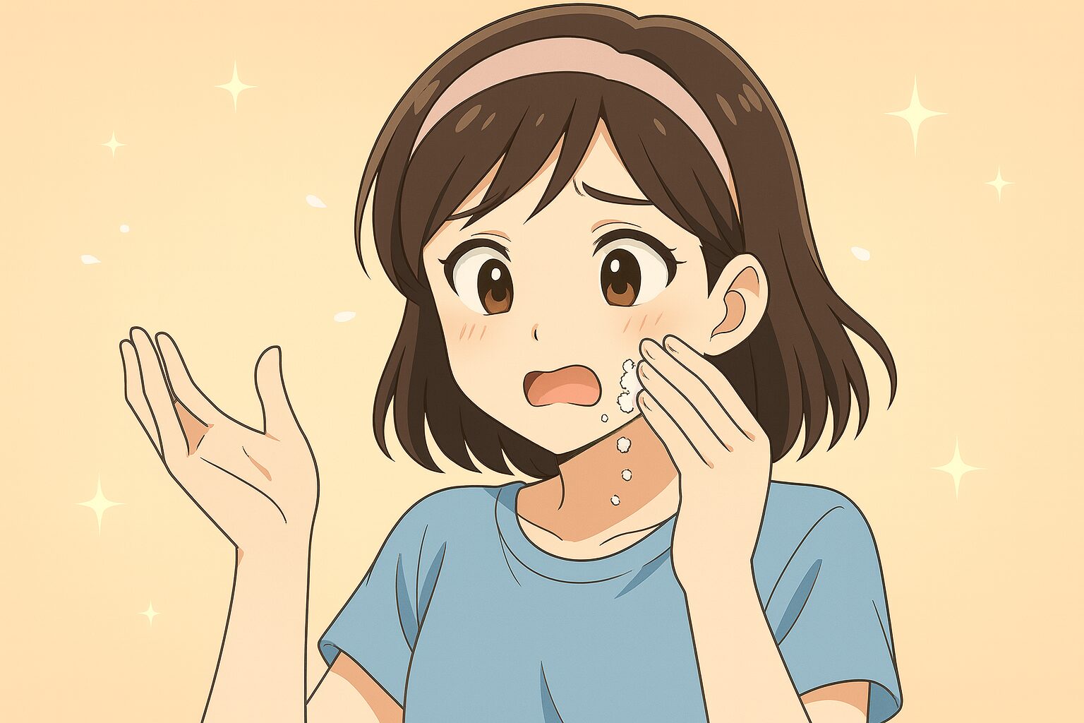 アセッテナイの塗る順番を間違えて困っている女性。